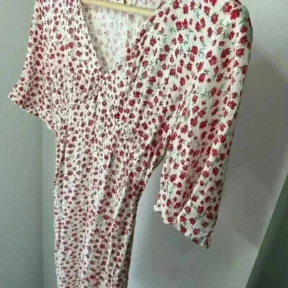 Billabong Red & White Floral Midi Dress XS V-Neck Garden Girl Euro Summer Dress - Picture 15 of 16